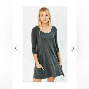 Urban Outfitters BDG Navy Blue & Tan Stripe Knit Swing Dress Pockets ~ Large